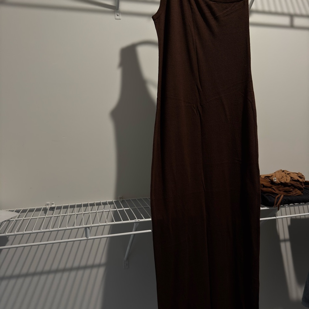 OZMA One-Shoulder Maxi Dress in Dark Brown